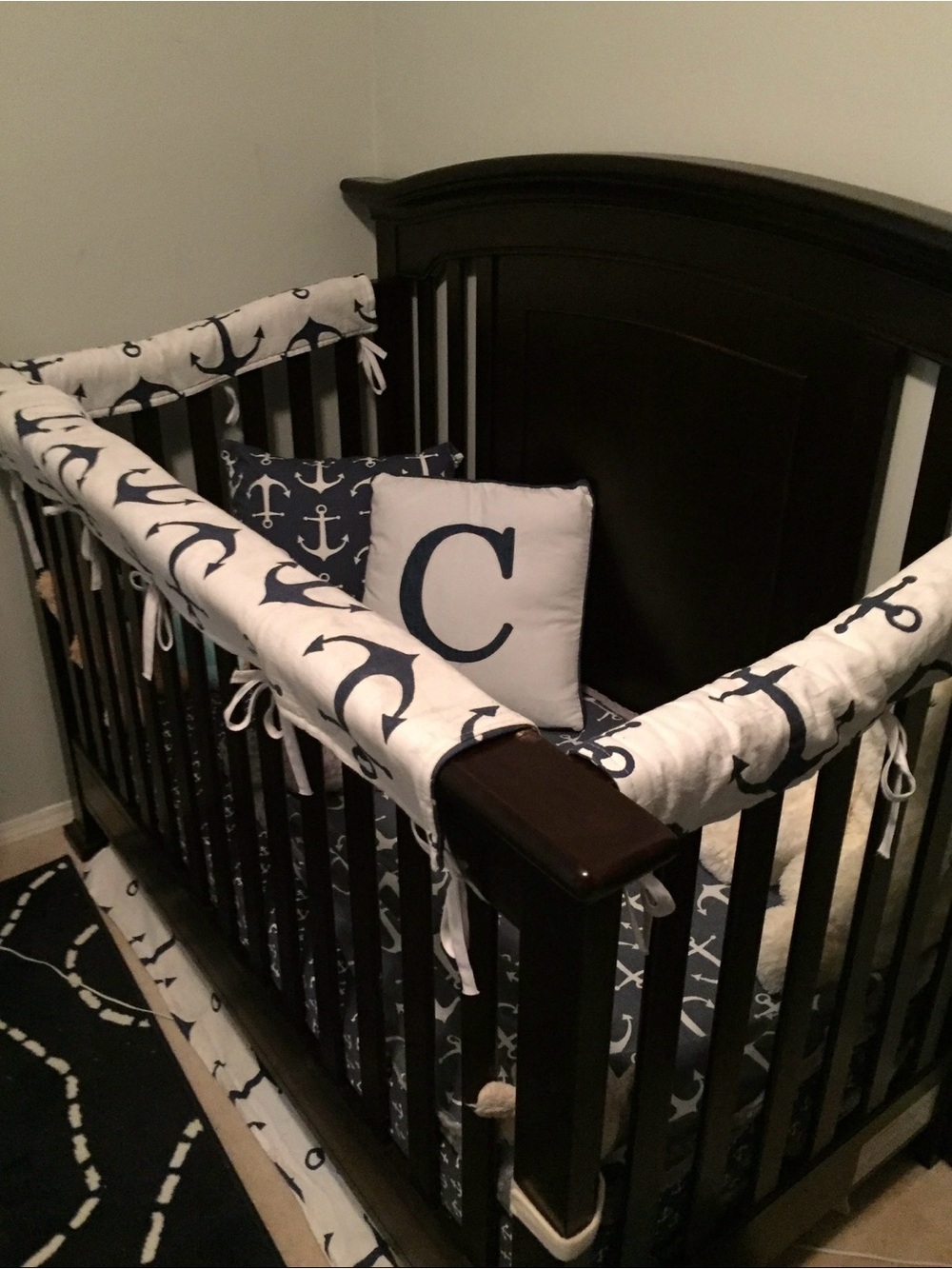 Custom made Anchor Crib Bedding - skirt, 2 sheets, 3 rail covers, 2 blankets
